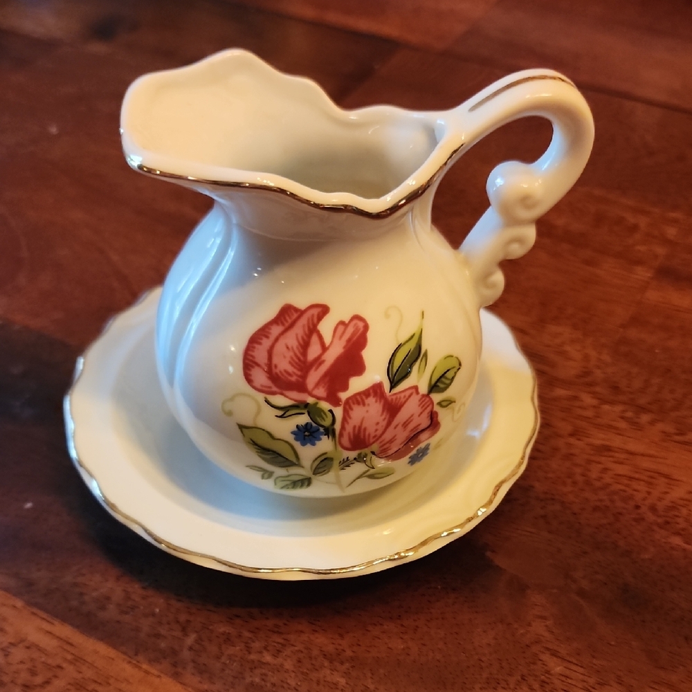 Enesco Pink Floral April Sweet Pea Harmonious Floral Pitcher with Saucer